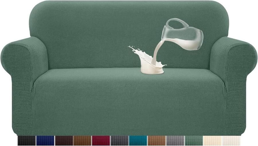 Waterdichte Bankovertrek Jacquard Elastaan 2-zits Salie Met Anti-slip Schuim