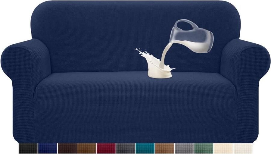 Waterdichte bankovertrek jacquard elastisch anti-slip 2-zits donkerblauw