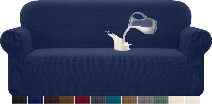 Waterdichte bankovertrek jacquard elastisch met anti-slip schuim 3-zits donkerblauw