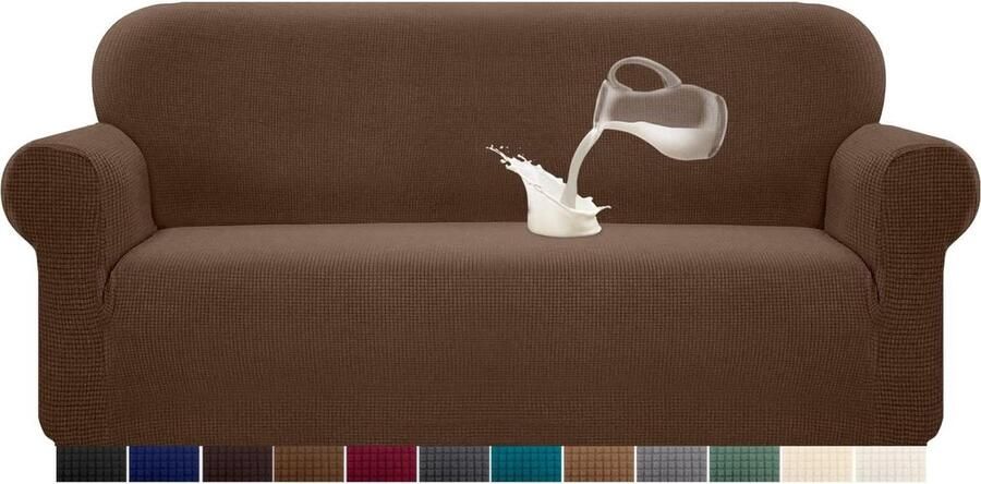 Waterdichte bankovertrek Stretch elastaan jacquard Anti-slip schuim 3-zits Koffiekleurig