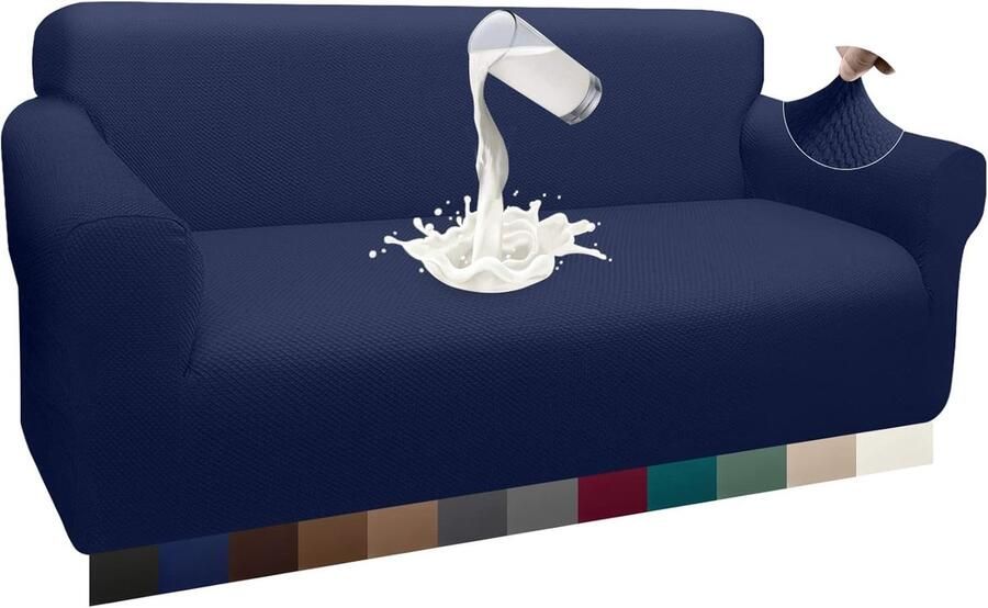 Waterdichte bankovertrek uit 1 stuk dikke luxueuze bankhoes van elegant jacquard elastisch met antislipschuim ideaal voor honden (3-zit donkerblauw)