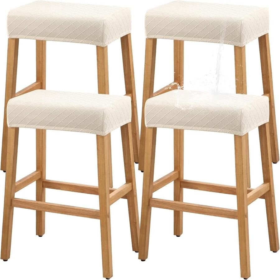 Waterdichte barkrukhoezen stretch jacquard 4 stuks beige