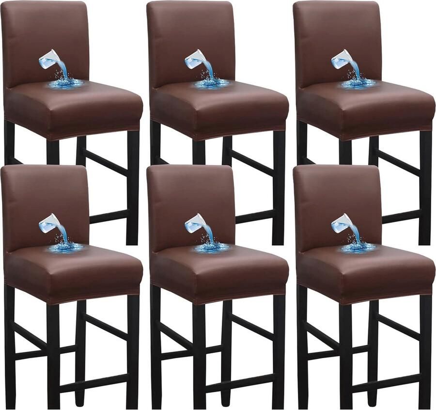 Waterdichte Barkrukhoezen Stretch PU-leer 6 Stuks Geschikt voor Korte Draaistoelen