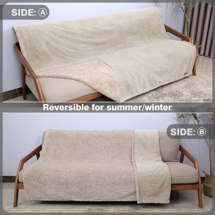Waterdichte deken sprei voor bed bankbeschermer waterafstotend woondeken fleece sherpa-deken voor bed bank sofa 203 x 229 cm camel taupe