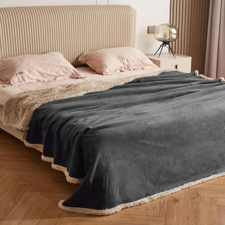 Waterdichte deken sprei voor bed bankbeschermer waterafstotend woondeken fleece sherpa-deken voor bed bank sofa 203 x 229 cm grijs tulp