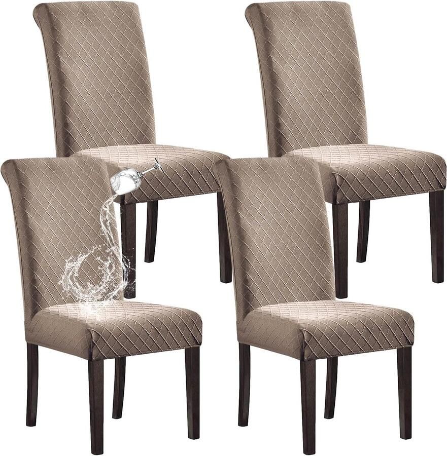 Waterdichte Eetkamerstoelhoes Stretch Jacquard Hoes voor Keukenstoelen (Set van 4) Taupe