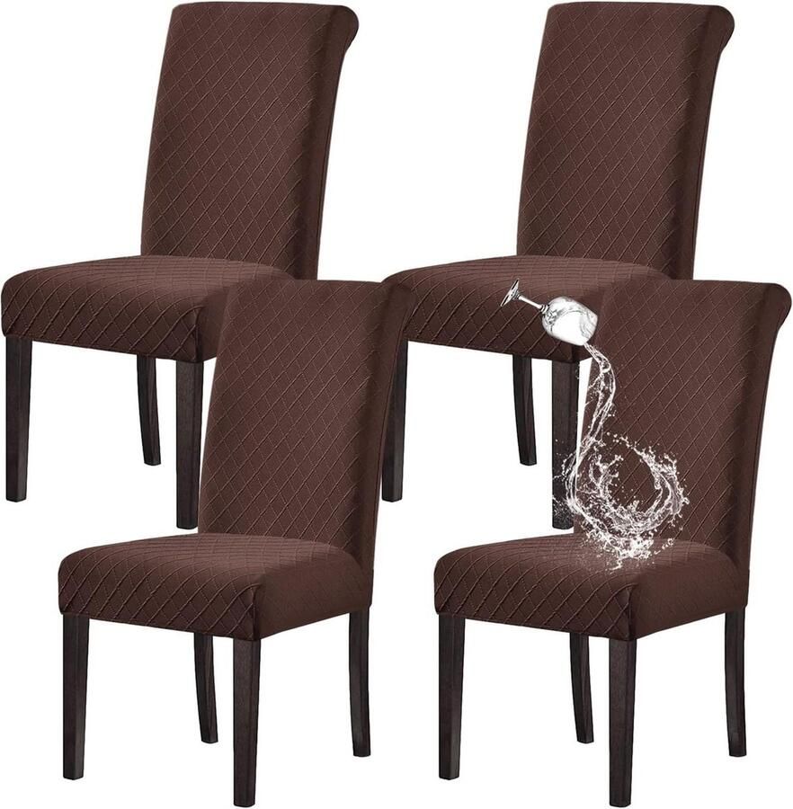 Waterdichte Eetkamerstoelhoes Stretch Verwijderbare Wasbare Jacquard Parsons Stoelhoezen Set van 4 Koffie Stoelhoezen