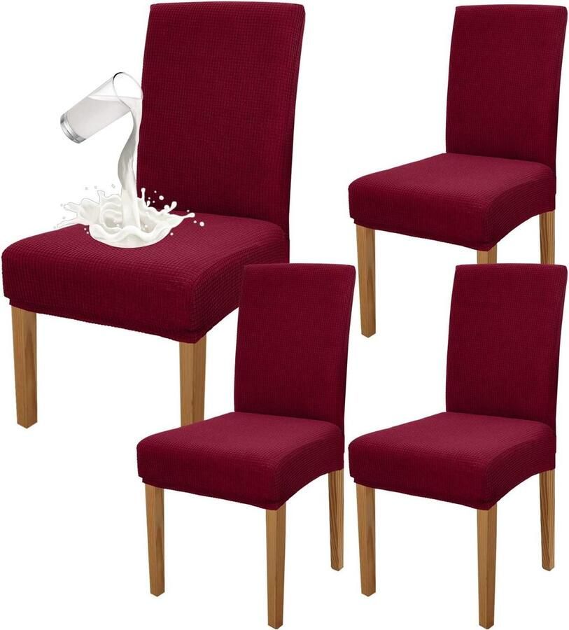 Waterdichte eetkamerstoelhoezen set van 4 Premium kwaliteit Stretch Hoge rugleuning Slipcover Afneembaar Stoelbescherming Banket Keukenfeest Wijnrood