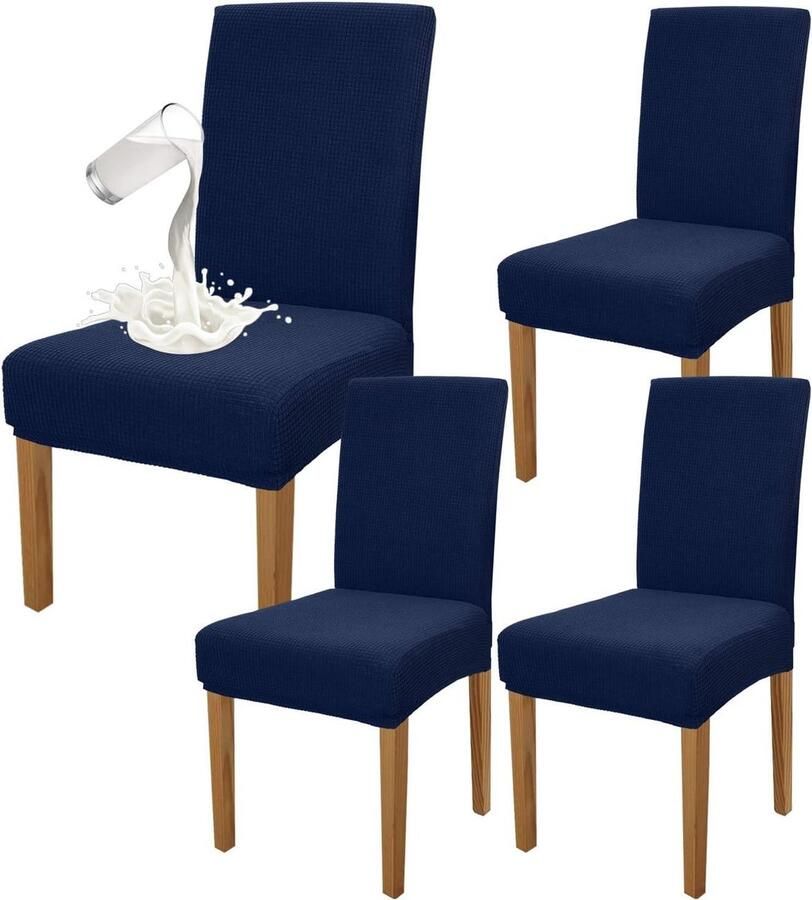 Waterdichte eetkamerstoelhoezen set van 4 stretch hoge achterstoelhoezen afneembare stoelbescherming marineblauw banket keuken feest
