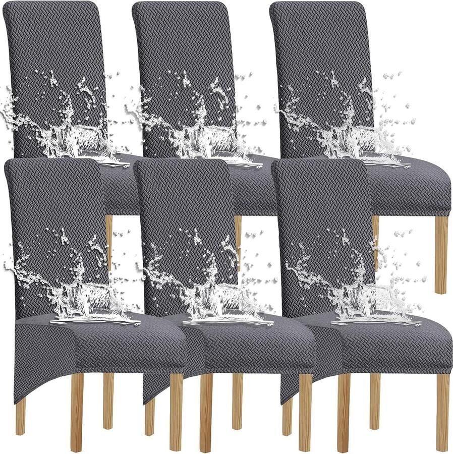 Waterdichte elastaan stoelhoes met elastische band voor eetkamerstoelen grijs set van 6