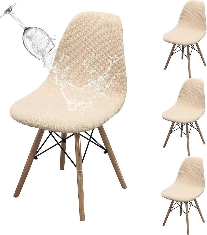 Waterdichte Elastische Eetkamerstoelhoezen 4 Stuks Verstelbare en Wasbare Scandinavische Stoelhoezen Beige