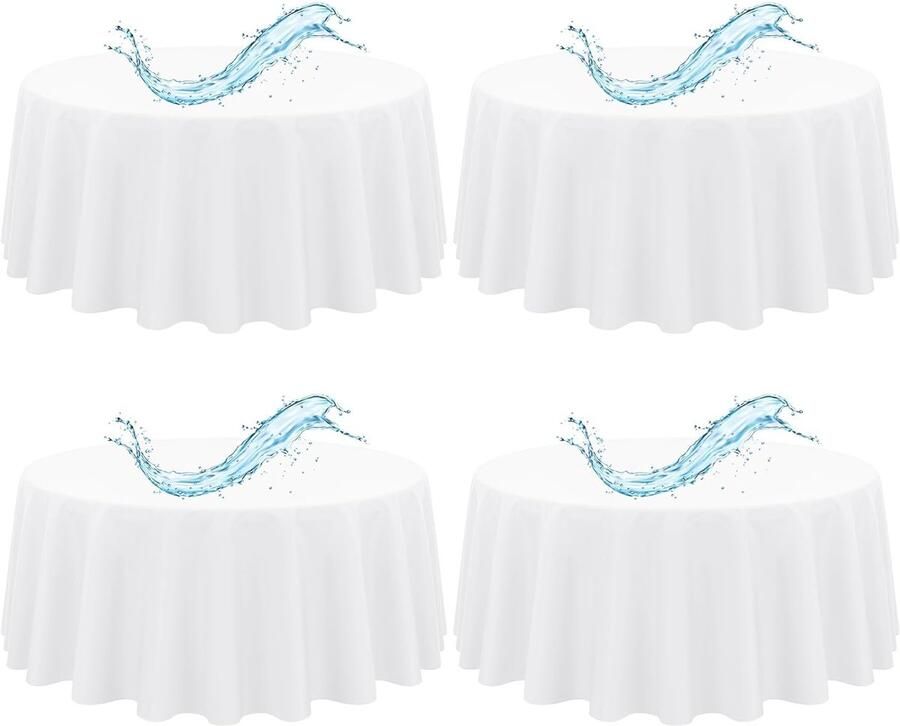 Set van 4 ronde tafelkleden waterdicht wit 305 cm