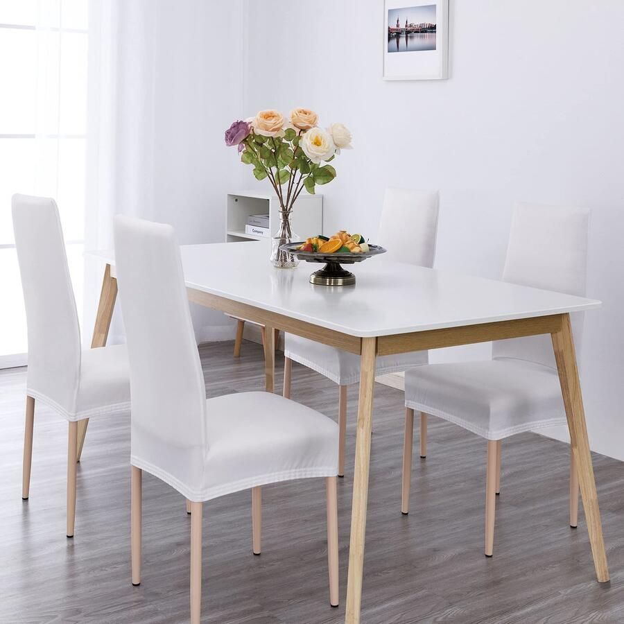 Waterdichte en Rekbare Stoelhoezen Set van 6 voor Huis en Evenementen in Zuiver Wit