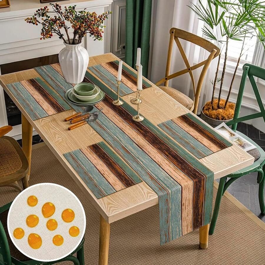 Tafelloper en placemats boerderijstijl set van 1 + 4 waterdicht 40 x 140 cm