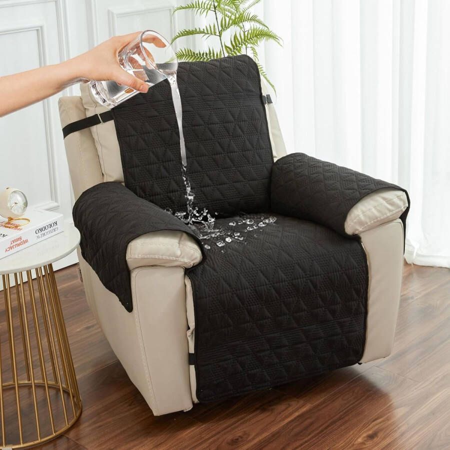 Waterdichte fauteuilbeschermer met armleuningen fauteuilkussen met armleuningen stoelbeschermerhoes voor relaxstoel meubelbescherming voor kinderen honden katten (zwart 1-zits relaxstoel)