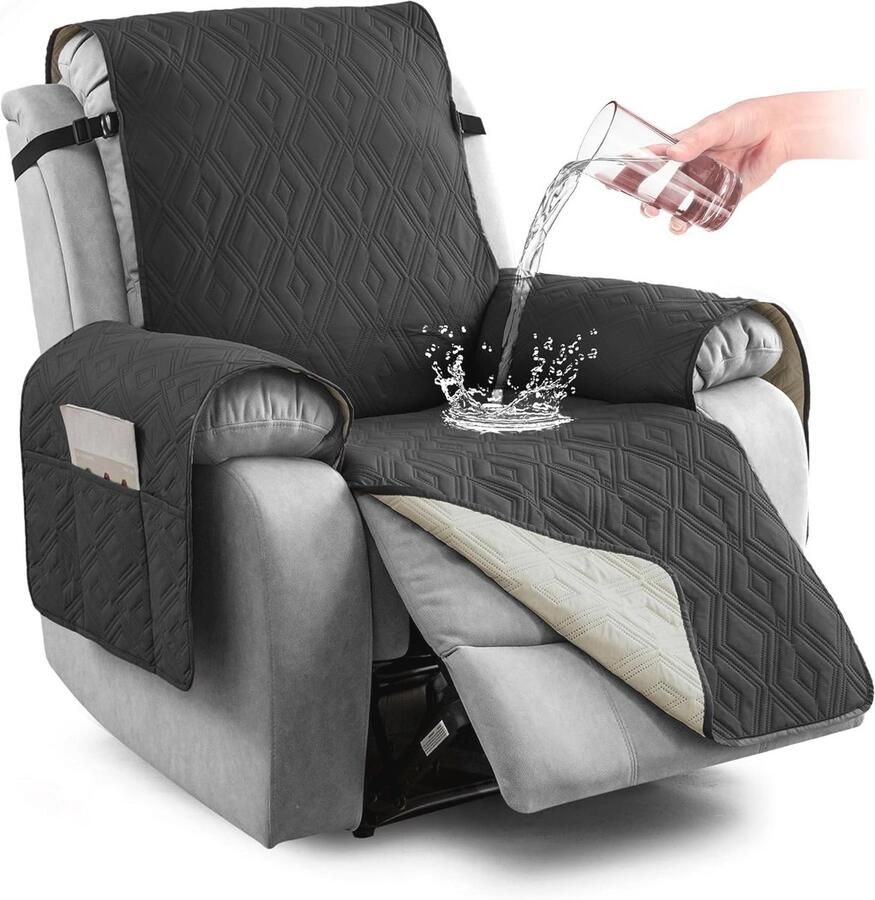 Waterdichte fauteuilhoes met antislip en zak Meubelbeschermer voor kinderen en huisdieren (zwart 23 6 inch)