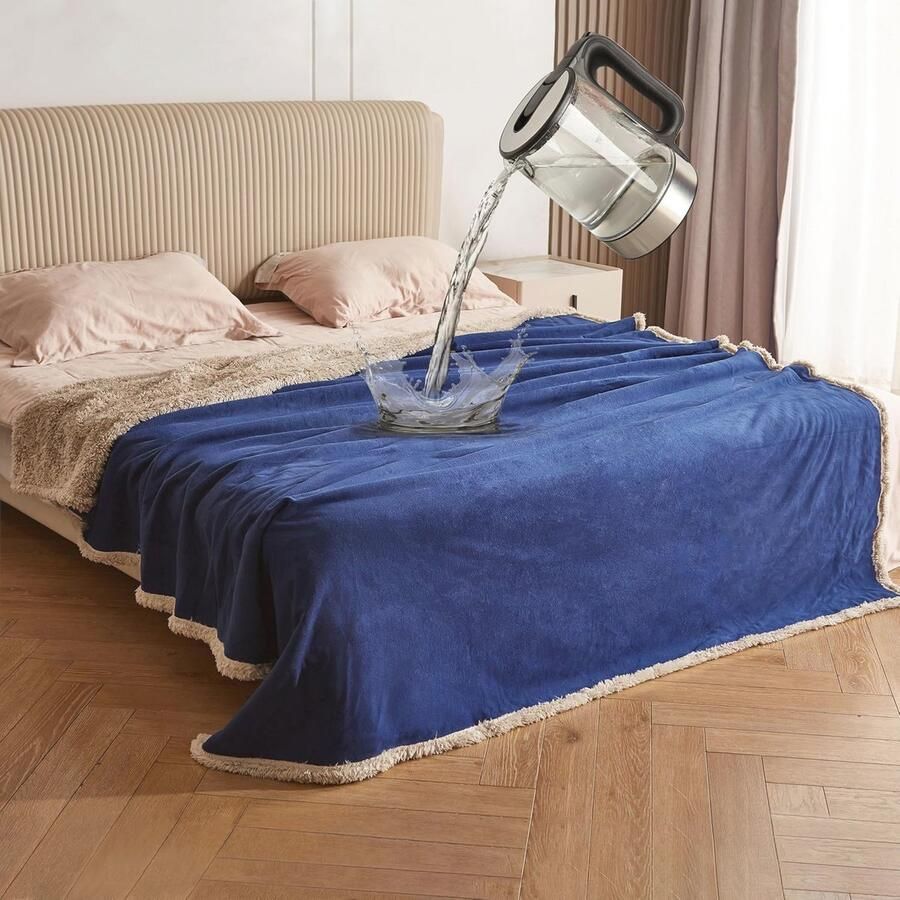 Waterdichte fleece deken voor bed en bank omkeerbaar sherpa en microfleece 152 x 127 cm