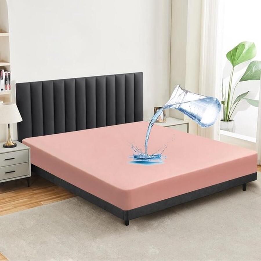 Waterdichte hoeslaken voor matras 140 x 200 cm ademend matrasbeschermer laken premium kwaliteit incontinentie-onderlegger wasbaar op 60°C roze