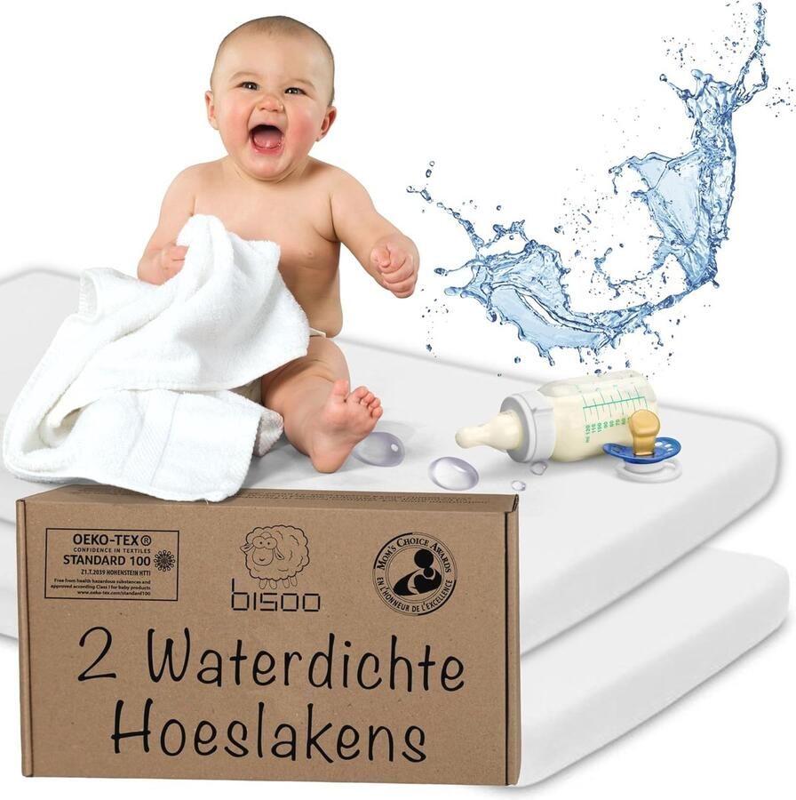 Waterdichte Hoeslakens voor Babybedden Set van 2 50x80 50x83 100% Jersey en OEKO-TEX Gecertificeerd