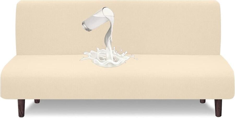 Waterdichte hoge stretch mouwloze futon afdekking bescherming opvouwbare slaapbank anti-slip bankovertrek zonder armleuning beige