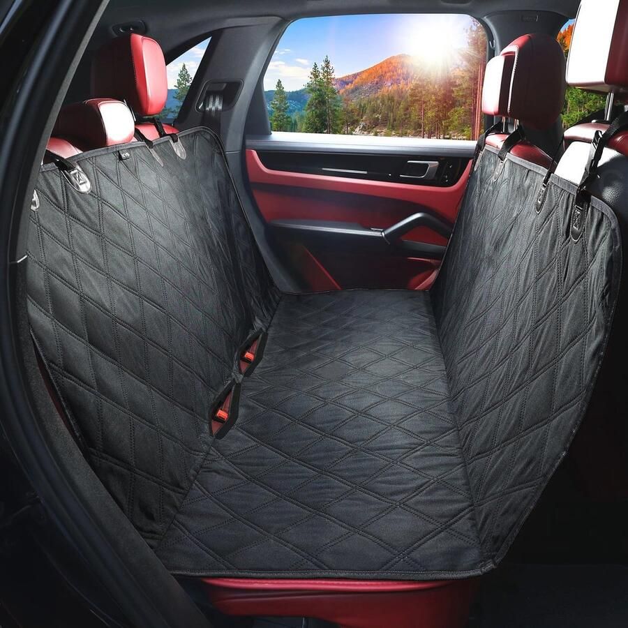 Waterdichte Hondenautostoelhoes Krasbestendige Antislip Achterbankhangmat met Zitankers Machinewasbaar en Universele Pasvorm Zwart