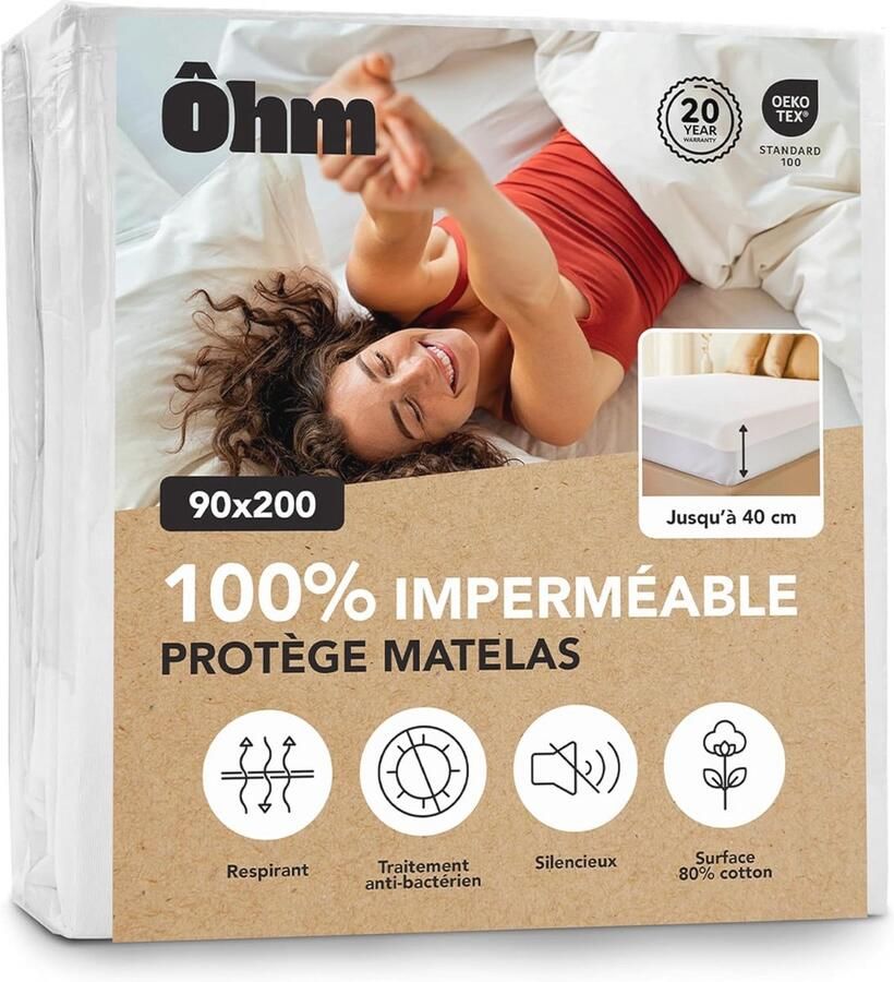 Waterdichte Hypoallergene Matrasbeschermer 90 x 200 cm Geschikt voor Diepe Matrassen tot 40 cm Ademend en Ondersteunend