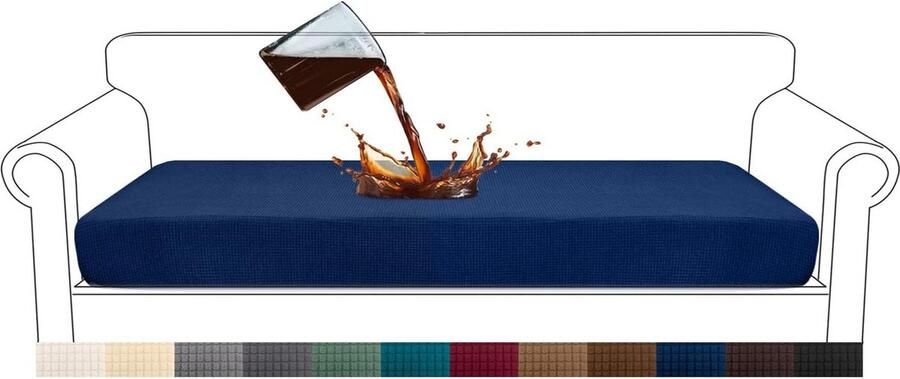 Waterdichte Jacquard bankovertrek High Stretch Zitkussenbescherming Premium bankhoes voor 4-zits bank Donkerblauw