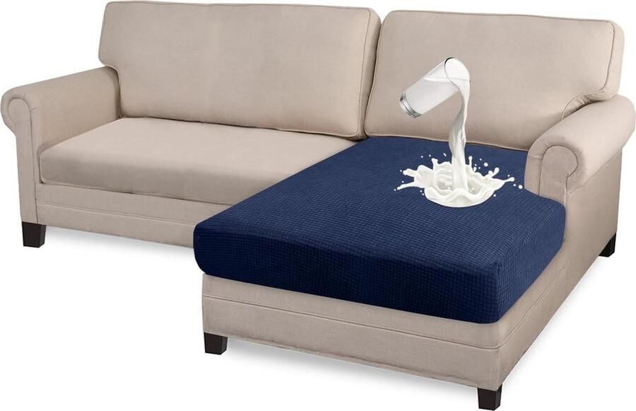 Waterdichte bankovertrek hoge stretch jacquard zitkussenbescherming bankovertrek voor de bank (chaise zits donkerblauw)