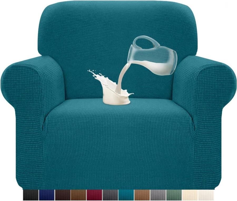 Waterdichte Jacquard Elastaan Bankovertrek 1-zits Blauwgroen met Anti-slip Foam