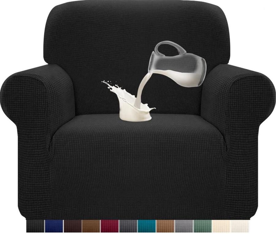 Waterdichte Jacquard Elastische Bankovertrek 1-Zits Zwart Anti-Slip Schuim