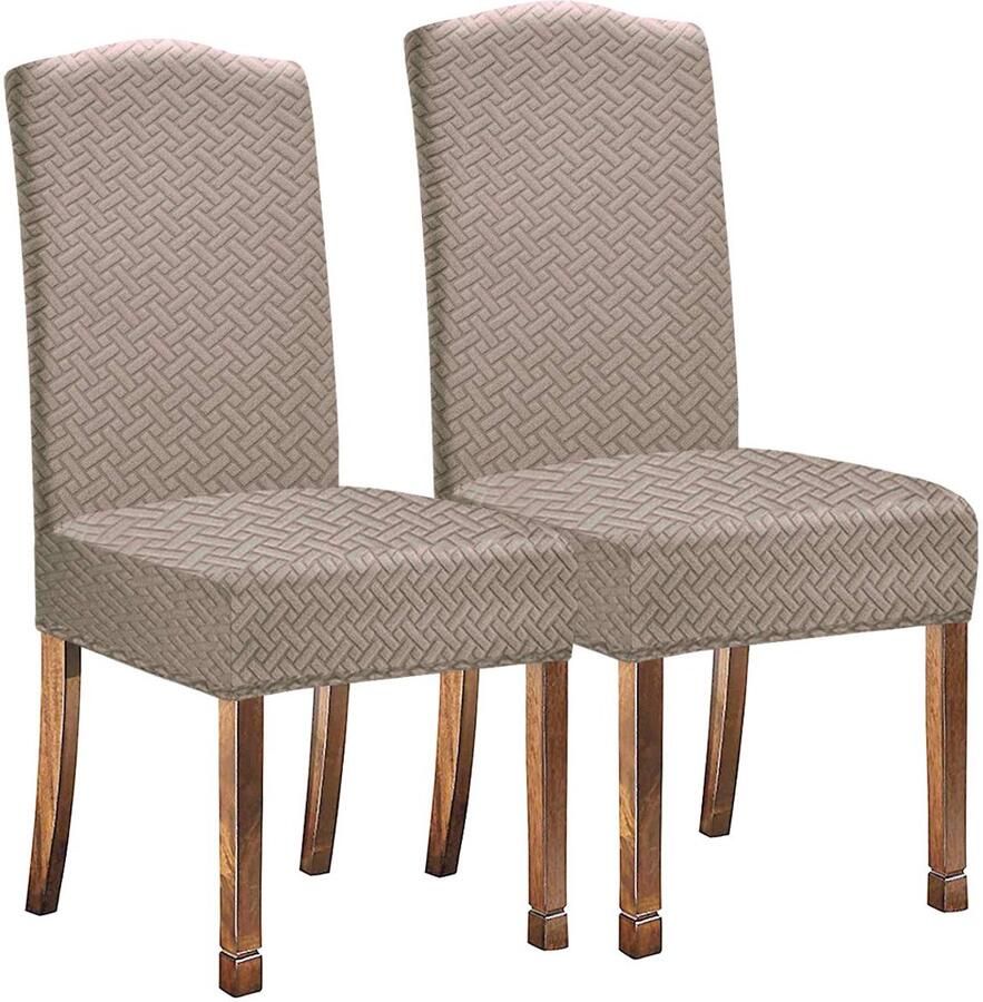 Waterdichte Jacquard Stoelhoezen voor Eetkamerstoelen Set van 2 Stuks in Camel