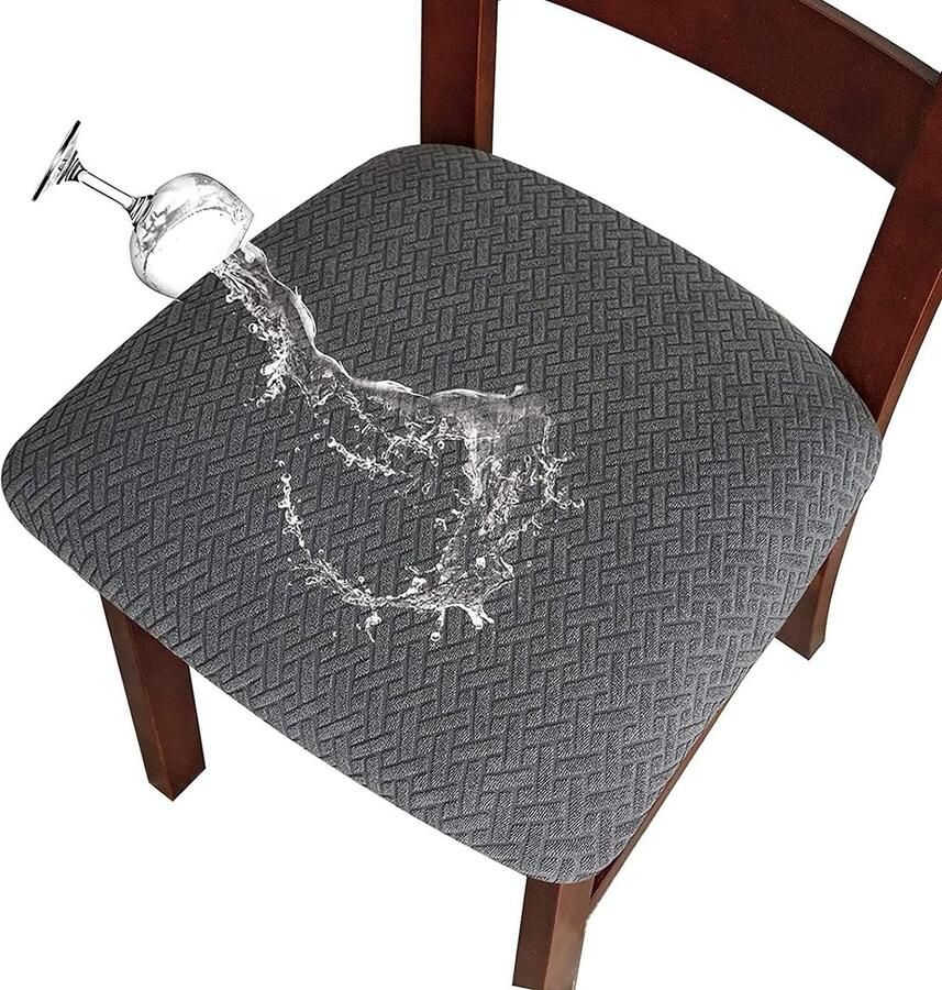 Waterdichte Jacquard Stretch Stoelhoezen Set van 4 Donkergrijs Keukenstoelen met Gesp Stoelhoezen