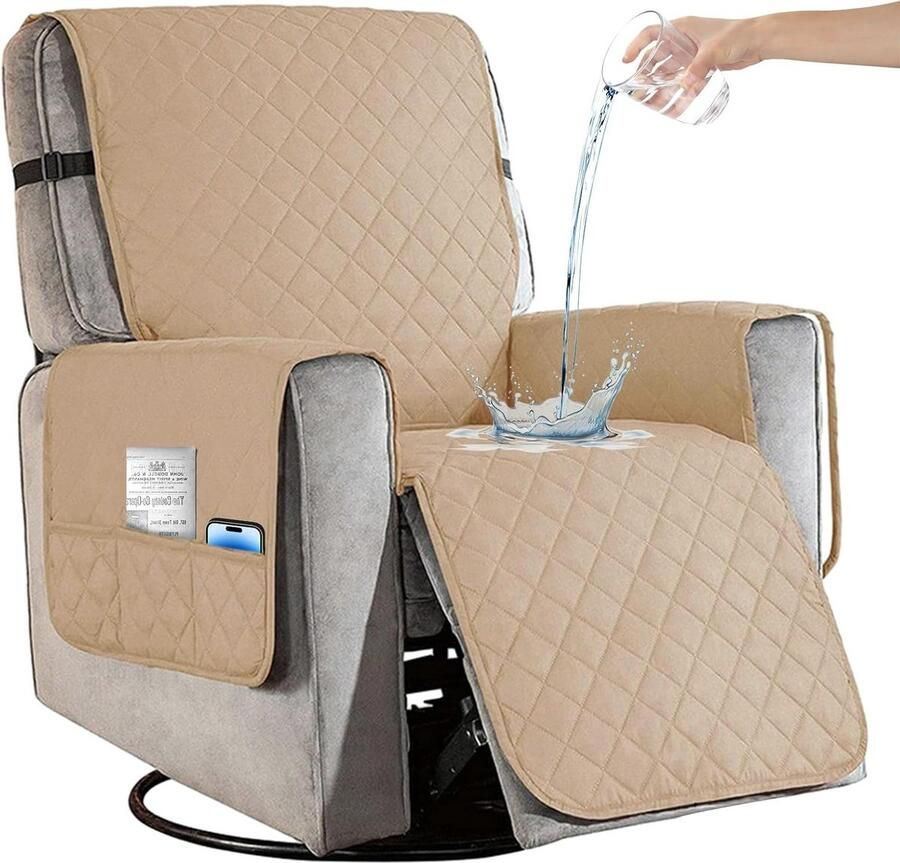 Waterdichte kaki fauteuilhoes met zijzakken en elastische bandjes Wasbaar en antislip Ideaal voor gezinnen huisdieren kinderen