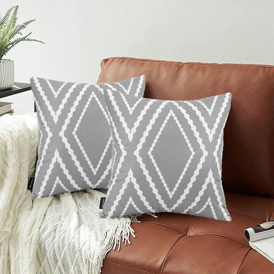 Waterdichte kussenhoezen 45 x 45 cm set van 2 stuks outdoor geometrisch patroon sofakussen moderne sierkussensloop kussenhoes voor tuin bank woonkamer bed (grijs)