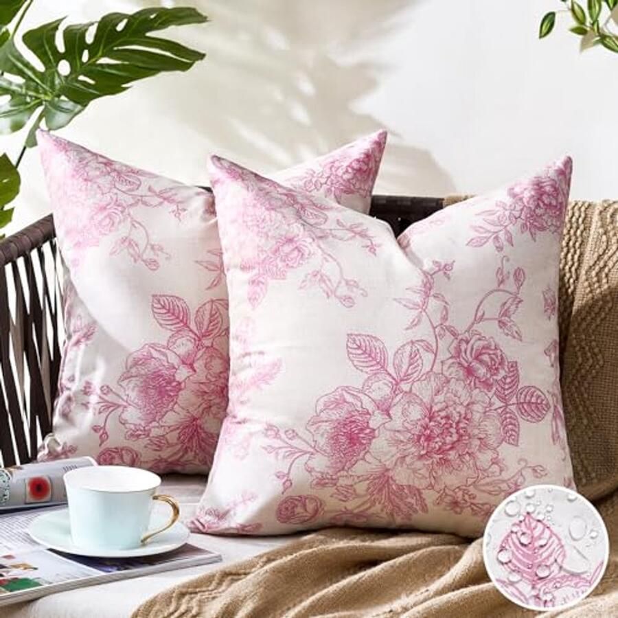 Waterdichte Kussenhoezen voor Bank 40 x 40 cm – Set van 2 met Roze Print voor Buiten en Binnen Decoratie