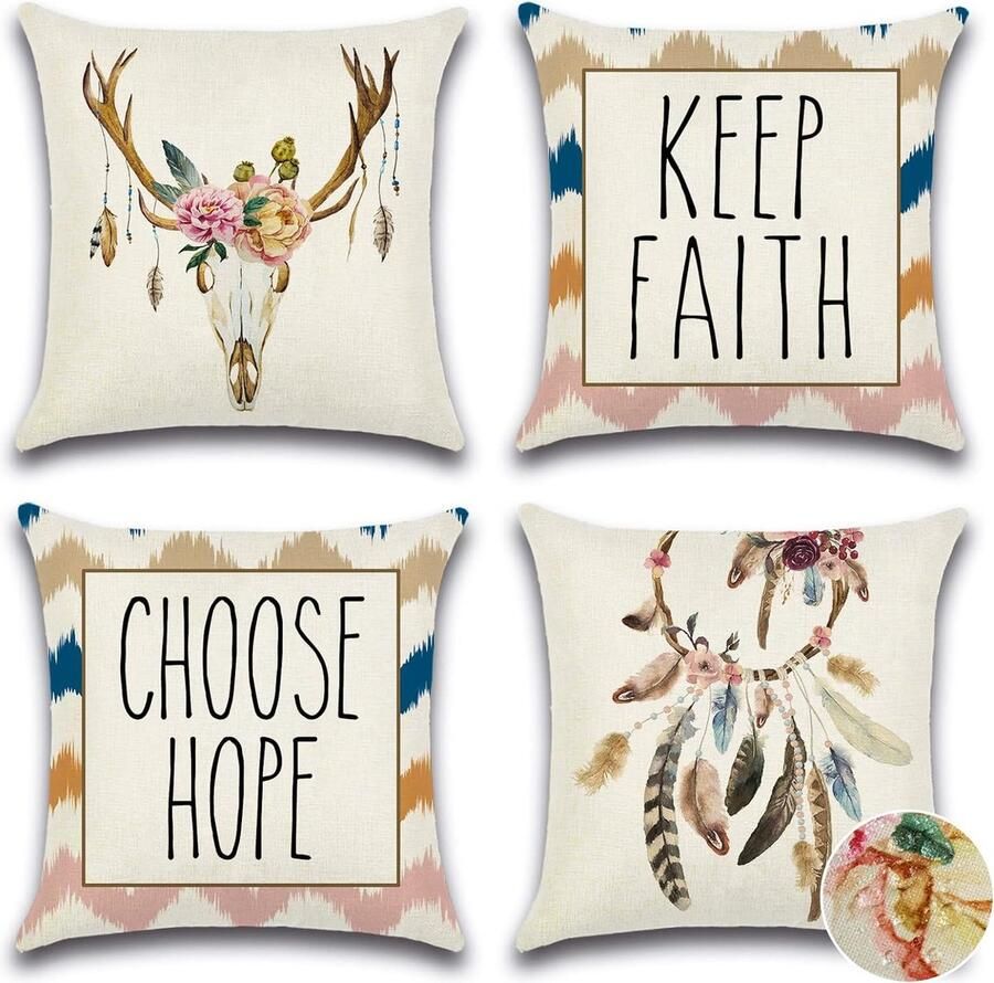 Waterdichte kussensloop 45 x 45 cm set van 4 decoratieve kussenhoezen voor buiten bankkussen sierkussenhoezen voor bank woonkamer balkon tuin auto (dromenvanger)