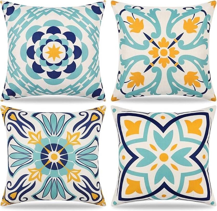 Waterdichte kussenslopen voor buiten 45 x 45 cm set van 4 kussenslopen met bloemenprint boho boerderij decoratieve kussenslopen voor terras bank balkon tuin