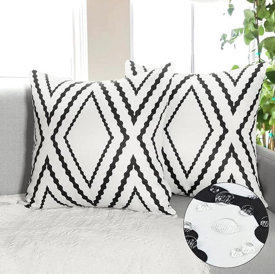 Set van 2 buitenkussens weerbestendig 45 x 45 cm kussenomslag zwart en wit geometrisch decoratief kussen waterdichte bank kussen boho aztec cush kussen decoratieve kussenhoezen voor