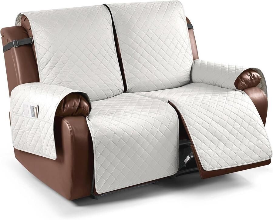 Waterdichte Loveseat Hoes voor 2-zits Bank Antislip Meubelbeschermer in Beige-Wit