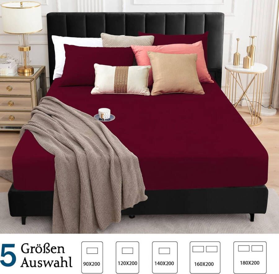 Waterdichte matrasbeschermer 140 x 200 cm hoeslaken ademende matrashoes waterdicht matrasbescherming hoeslakens wijnrood - Foto 2