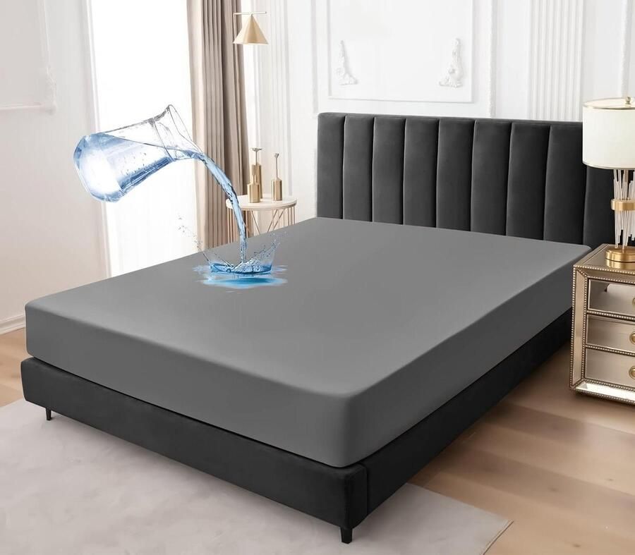 Waterdichte Matrasbeschermer 90x200cm Ademend Matras Hoeslaken Vochtwerend Grijs