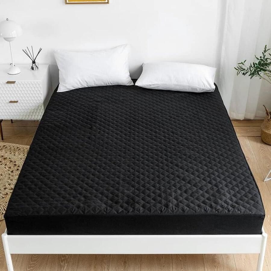 Waterdichte Microfiber Matrasbeschermer Single Size Extra Diepe Matrashoes Eenpersoonsbed 35cm Zwart