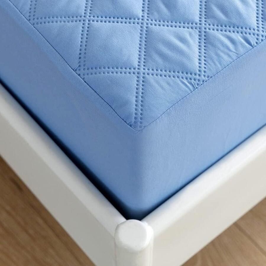 Waterdichte matrasbeschermer Single Size Microfiber Gewatteerd Hoeslaken Extra diepe matrashoes Eenpersoonsbed Hemelsblauw