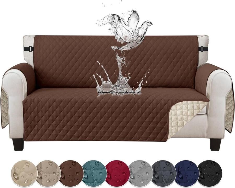 Luvetrex Waterdichte Ombouwbare Bankhoes voor 2-Zitsbanken met Armleuningen en Anti-Slip Mechanisme