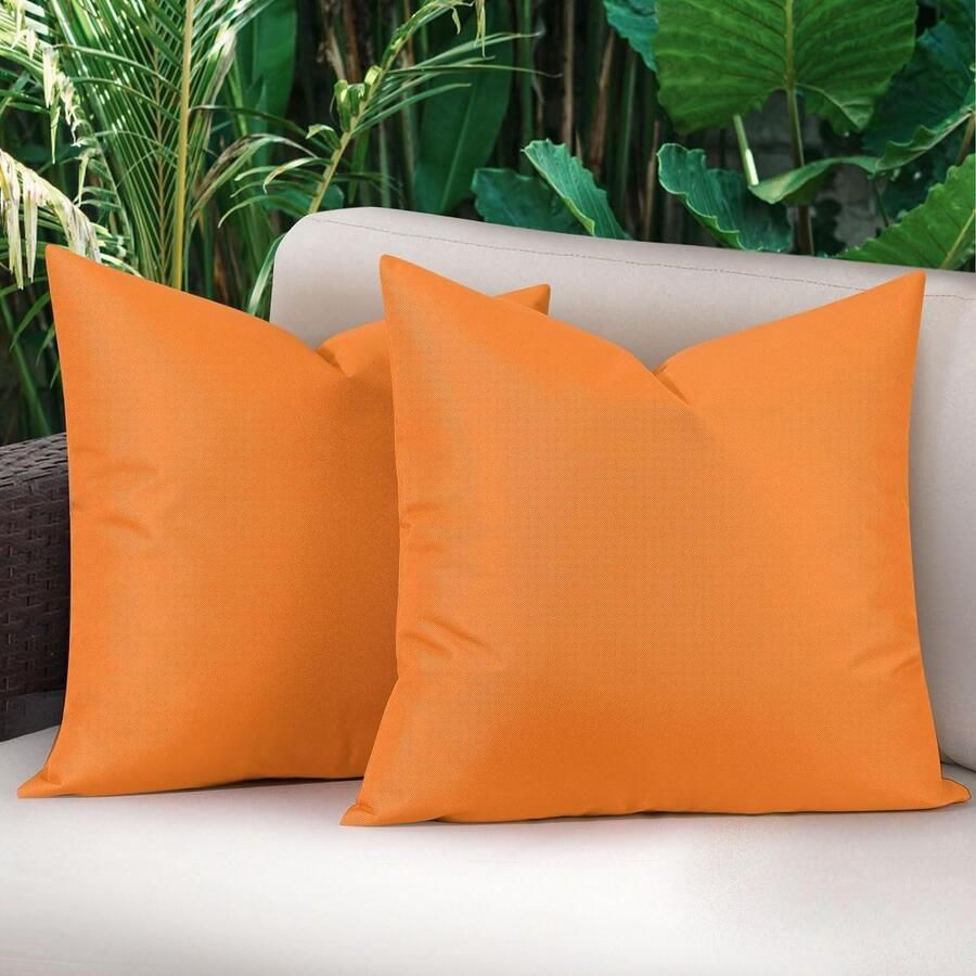 Waterdichte outdoor kussenhoezen 2 stuks 50 x 50 cm solide PU-coating uv-bescherming voor patio bank balkon oranje