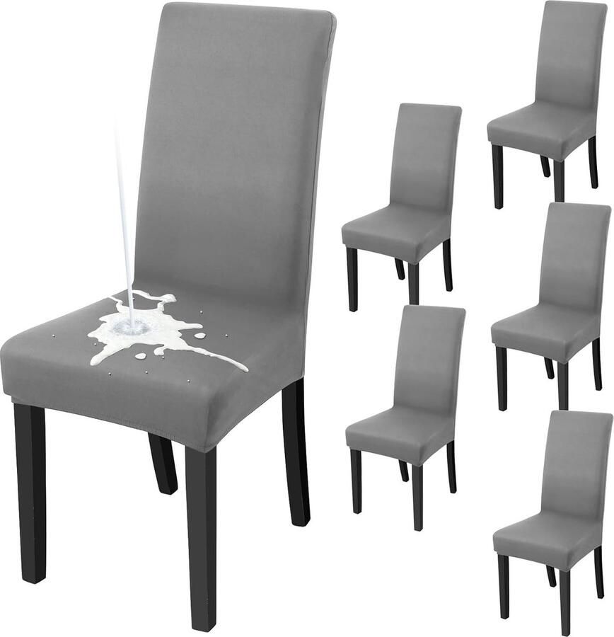 Waterdichte Rekbare Stoelhoezen voor Eetkamerstoelen Set van 6 in Grijs