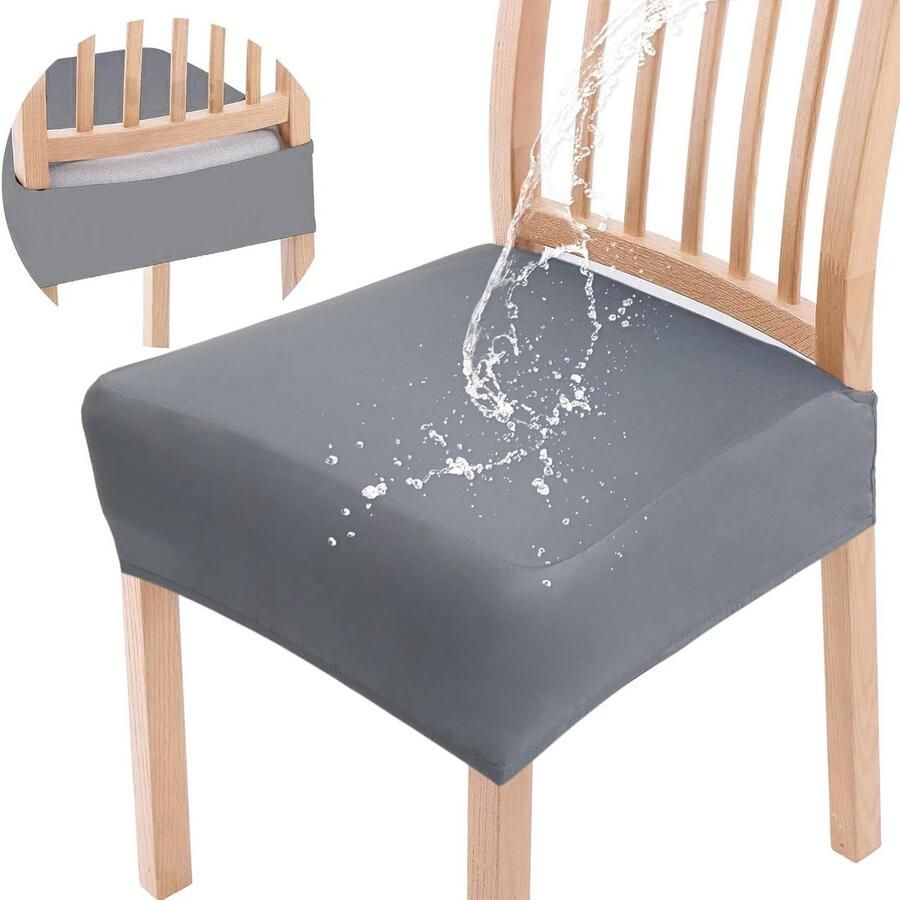 Waterdichte set van 4 afneembare stretch stoelhoezen grijs wasbaar voor bureaustoel en eetkamerstoelen Stoelhoezen