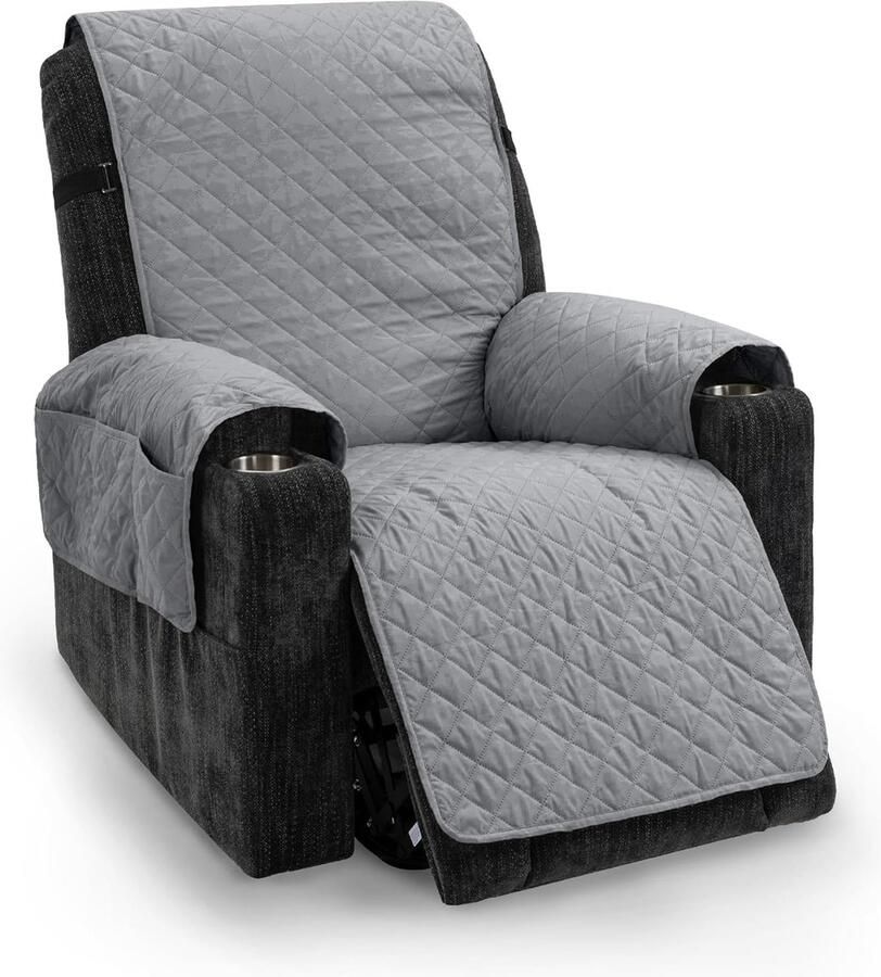 Waterdichte stoelbeschermer dubbelzijdig bruikbare fauteuilhoes relaxstoelbeschermer huisdiervriendelijk antislip afneembaar en wasbaar zetelbeschermer voor televisiestoel (lichtgrijs)