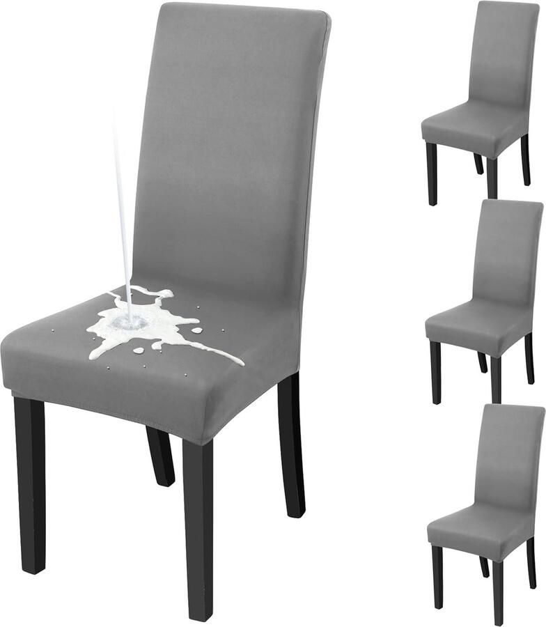 Waterdichte Stoelhoes Elastische Stretch Stoelhoes voor Eetkamerstoelen Afneembaar Wasbaar Modern Design Geschikt voor Thuis Keuken Restaurant Hotel Feest Set van 4 Grijs