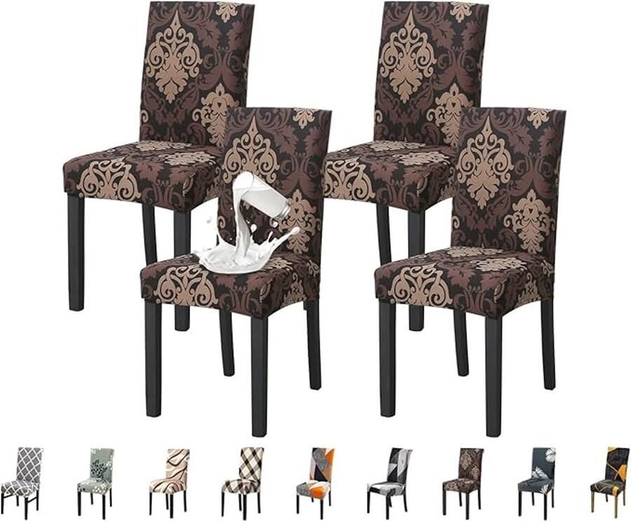 Waterdichte stoelhoezen (4 stuks) hoge rugleuning verstelbare eetkamerstoelhoezen wasbare stretch stoelhoezen keukenstoelhoezen (klassiek zwart 4 stuks)